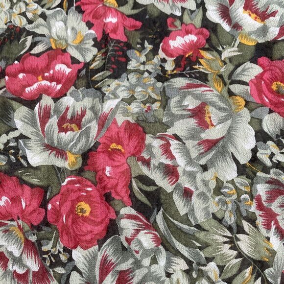 Alcott & Andrews sheer silky crepe scarf red & sage floral square cottagecore - Picture 4 of 7